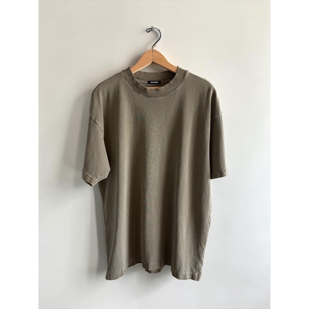 Talentless Mens Heavyweight Cotton T-Shirt L Olive Green Mock Neck Boxy Tee